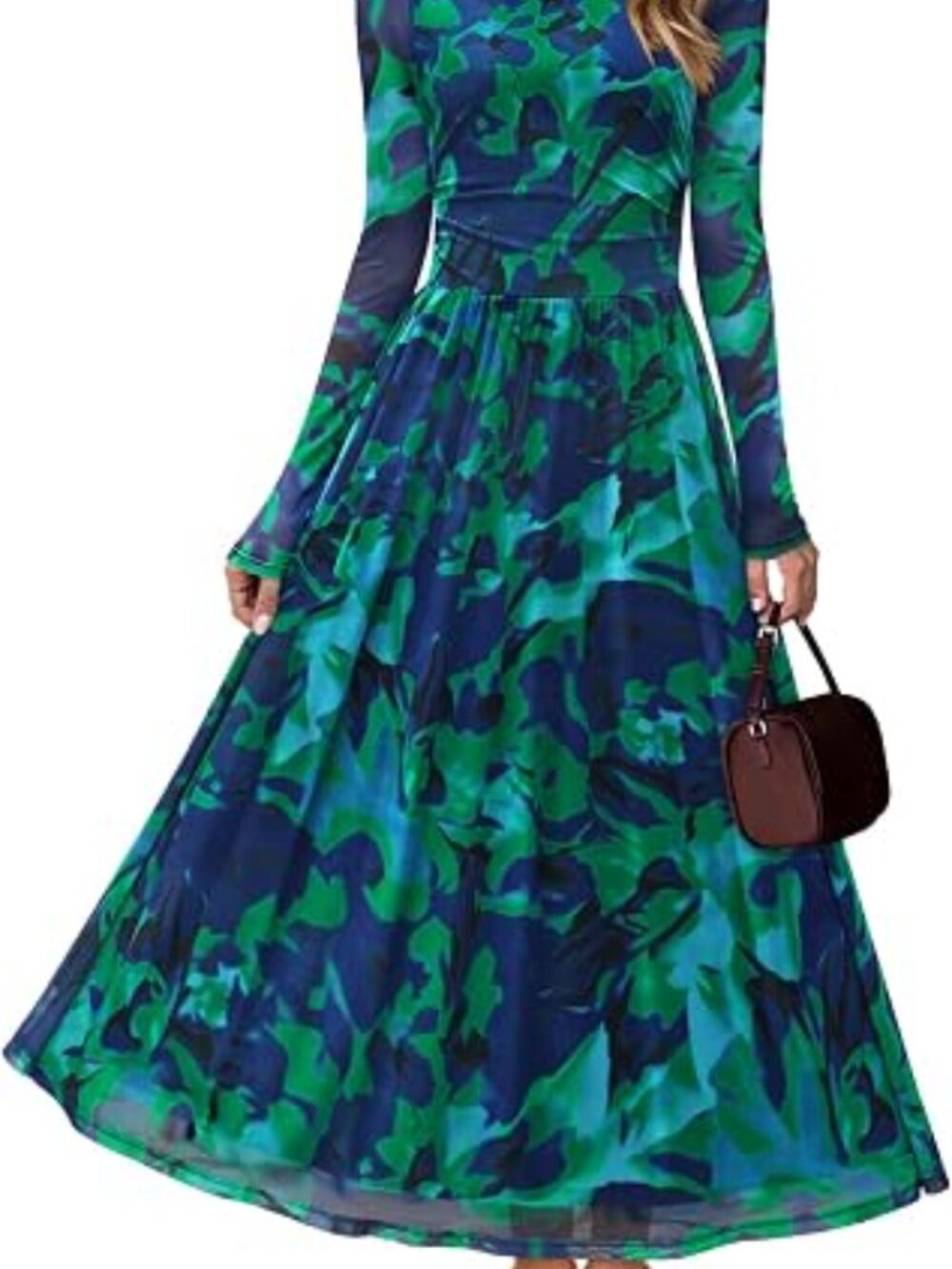 Women's Fall Wedding Guest Cocktail Long Sleeve Floral Maxi Dress - Picture 4 of 5